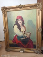 Gypsy girl, oil on canvas technology, gilded wooden frame,