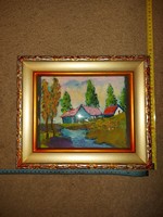 Ny.I., avagy Nyári István, vegyes technikájú festmény, gyönyörű, harsogó színekkel, szép tanya