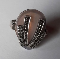 Old agate-marcasite silver ring