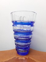 Blue white Czech modern shape lead crystal vase from the legacy of László Inke