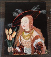 Lucas Cranach nyomán: Judith virággal _ német kortárs festő festménye