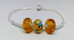 Silver plated pandora replica bracelet + gift with 3 lampwork charm