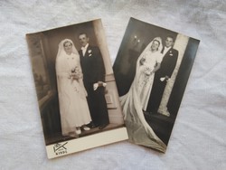 2 db régi magyar műtermi esküvői fotó, Kindl Fotó 1938, 1942, fátyol, uszály, csipke
