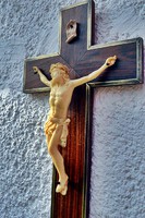 Ib. Antique, ground bone Jesus Christ on the cross, 36 cm with hardwood cross, 1910