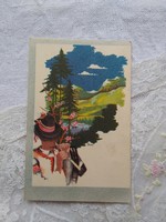 Régi grafikus irredenta képeslap/Bozó művészlap, férfi népviseletben 1940-es évek körüli