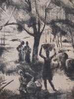 István Szőnyi - fruit pickers, 1925, etching, arcade