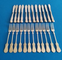 Silver 12 piece dessert knife and fork violin style
