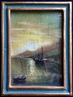 Xix.Sz.I, a miniature depicting an Italian port in a gilded frame !!!