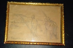 Egry Joseph pencil drawing in beautiful gold frame