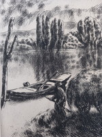 Choir Joseph - on the river bank, etching, folk life