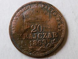 Ezüst 20 Krajcáros Ferenc József  1869 GYF T2