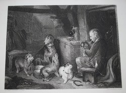 Sir Edwin Henry Landseer , kutya kép , acél metszet , 19. század könyv lap Highland Music