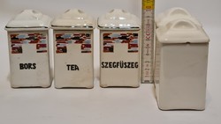 "Bors, Tea, Szegfűszeg" Kispest gránit kis art deco fűszertartó 3 db + 2 db sima (2107)