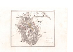 A győri csata 1809 színezett acélmetszetű átnézeti térképe (1840)