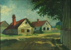 1H385 xx. Century Hungarian painter: houses on the outskirts of the village