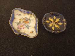 Two pieces of porcelain ornament bowl, ilmenau graf von henneberg cobalt blue, and a damaged Herend
