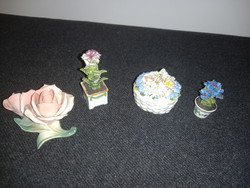 4 porcelán virágos figura, Karl Ens Porcelángyár, Kister Passau, Dressel és Társa