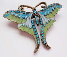 Vintage zománcozott,köves bronz pillangó bross