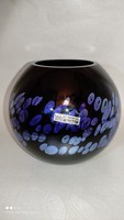 EISCH jelzett üveg gömb váza fekete alapszín kék irizáló mintákkal