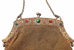 Antique garnet and malachite stone silver theater bag