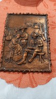 Öntött alumínium dombormű bronzírozott  kutya, nők ,férfi ,vadász ,életkép falidísz