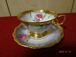 Eigl quality porcelain, teacup + placemat with rose pattern. He has! Jókai.