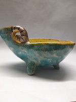 Rare collector mihály béla ceramic ram shaped bowl