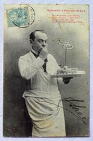 Antik francia humoros fotó képeslap séf sajttal  reklám