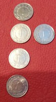 5 pcs 1 dinar / 1975,79,80,81 /