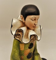 French hand painted pierrot art deco comedy sculpture figurine
