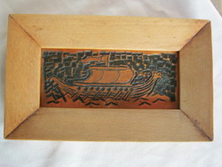 Retro ... Applied art bronze viking nave wall plaque in wooden frame
