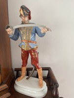 HERENDI PORCELÁN HADIK HUSZÁR FIGURA - 39 CM