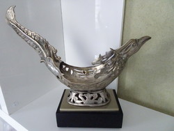 Szép ritka különleges nagyméretű ezüstözött madár alakú kínáló-asztal dísz.