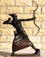 Kerényi Jenő (1908-1975): Íjász, 1930-as évek eleje - art deco bronz szobor, márvány talapzaton