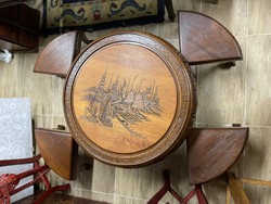 Wonderful Chinese hand-carved tea table and 4 stools, oriental, Asian, Japanese