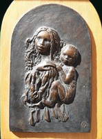 Kubisch János: Madonna, bronz plakett, dombormű, relief