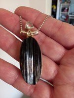 925 Silver pendant with real black tourmaline stone and topaz / amulet