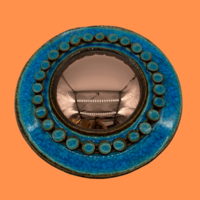Glass enamel framed turquoise convex mirror border of Gyula