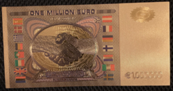24 kt aranyozott  egy millió euro bankjegy, replika