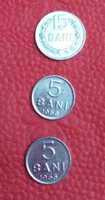 Románia 1 db 15 bani/1973/ és 2 db 5 bani/1966/