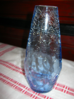 Kék  fátyol üveg váza   repesztett üveg váza