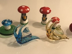 Mini üveg csigák, gombák, kézműves darabok