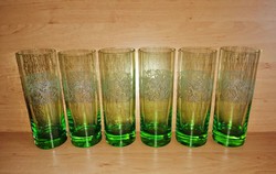 Retro zöld üveg csőpohár készlet 6 db egyben 17 cm (8/K)