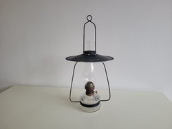 Régi vintage nagy méretű petróleum lámpa mennyezetre akasztható tartóval