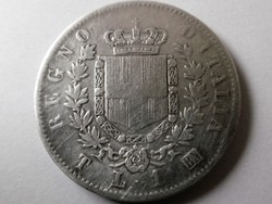 1 LIRA ITALY 1863 (M)(BN) SILVER.(VITTORIO EMMANUELLE II) SUPER