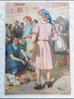 Géza Hódi (1881) - market scene 76x53 cm