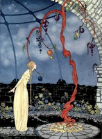 Régi francia tündérmese illusztráció sorozat reprint nyomat V.F.Sterrett 1919 lány csodafa gyümölcs