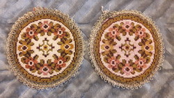 Pair of old round tapestry tablecloths (m2144)