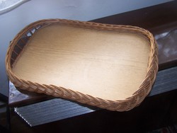 Retro sideboard / breakfast tray with basket wicker rim 47 x 31 cm