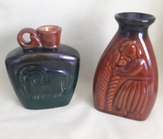 Retro fired glazed ceramic butelia, vase (2 pcs)